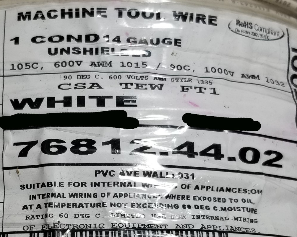 Carol 76812 #14awg Stranded Bare Copper PVC Hook Up Wire AWM MTW White /50ft