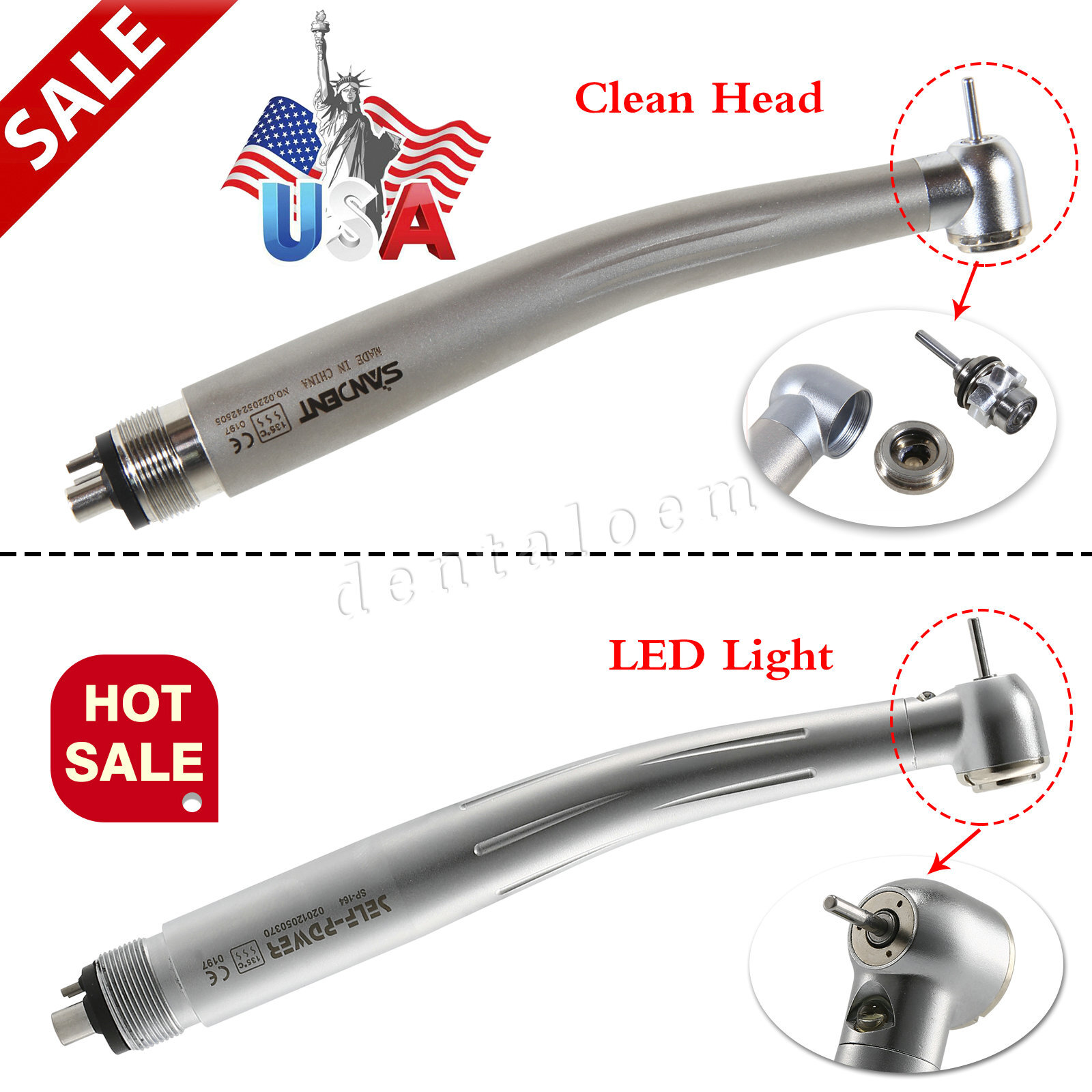 Dental No-LED / LED E-generator High Speed Handpiece Push Button 4Hole Turbine