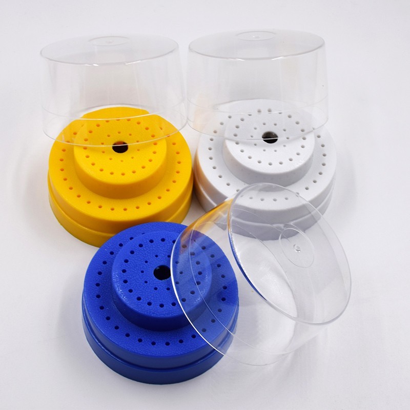 Round Dental Bur Block Holder Station with Lid – Plastic Holds 60 Burs HP RA FG