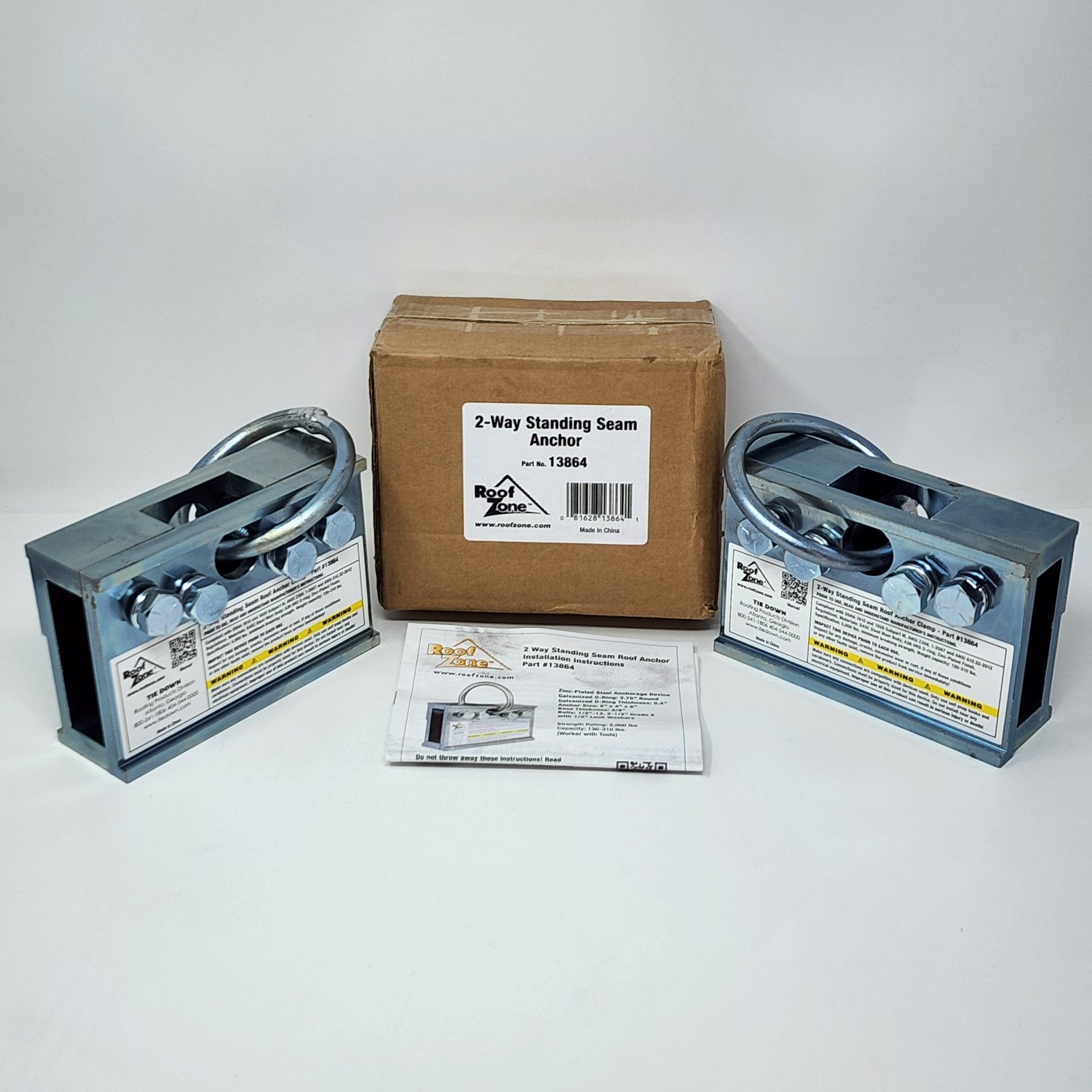 Roof Zone 2-Way Standing Seam Roof Anchor Clamp Tie Down 13864, 5000 lb (2 Pack)