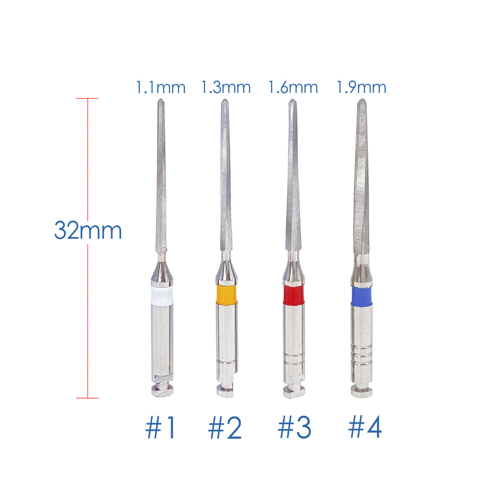 4 Pcs/Box Dental Stainless Steel Endodontic Root Canal Fiber Post Drills 1.3mm