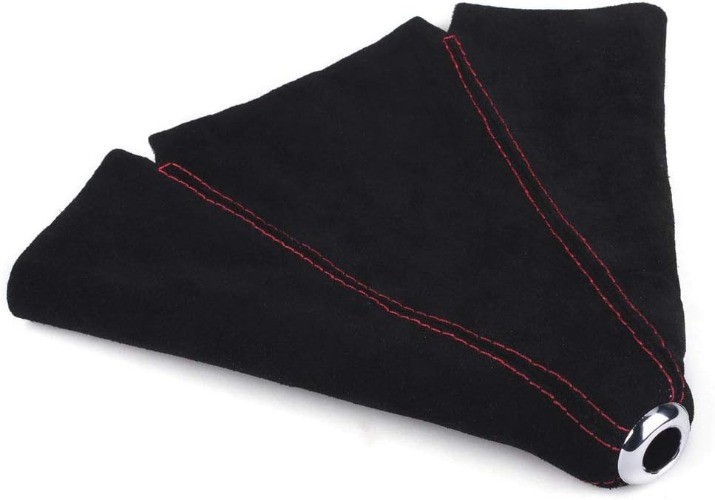 Suede Leather Shift Boot with Red Stitch Manual or Auto Gear Shifter Cover Red