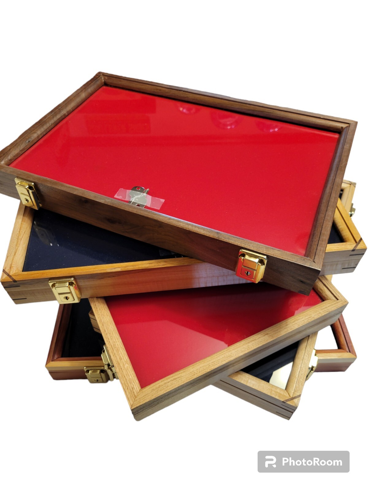 2- 12″ X 18″ X 2″ cherry, walnut, oak, maple or cedar, showcase display lock