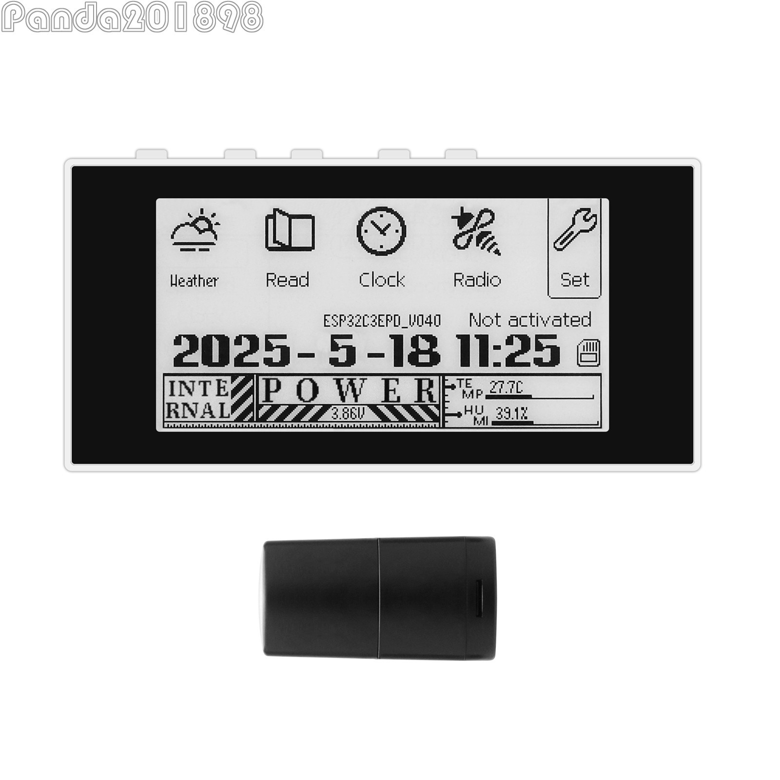 HAMGEEK RW01 Mini E-Ink Reader E-Book Reader (Black Panel) for Weather Clock