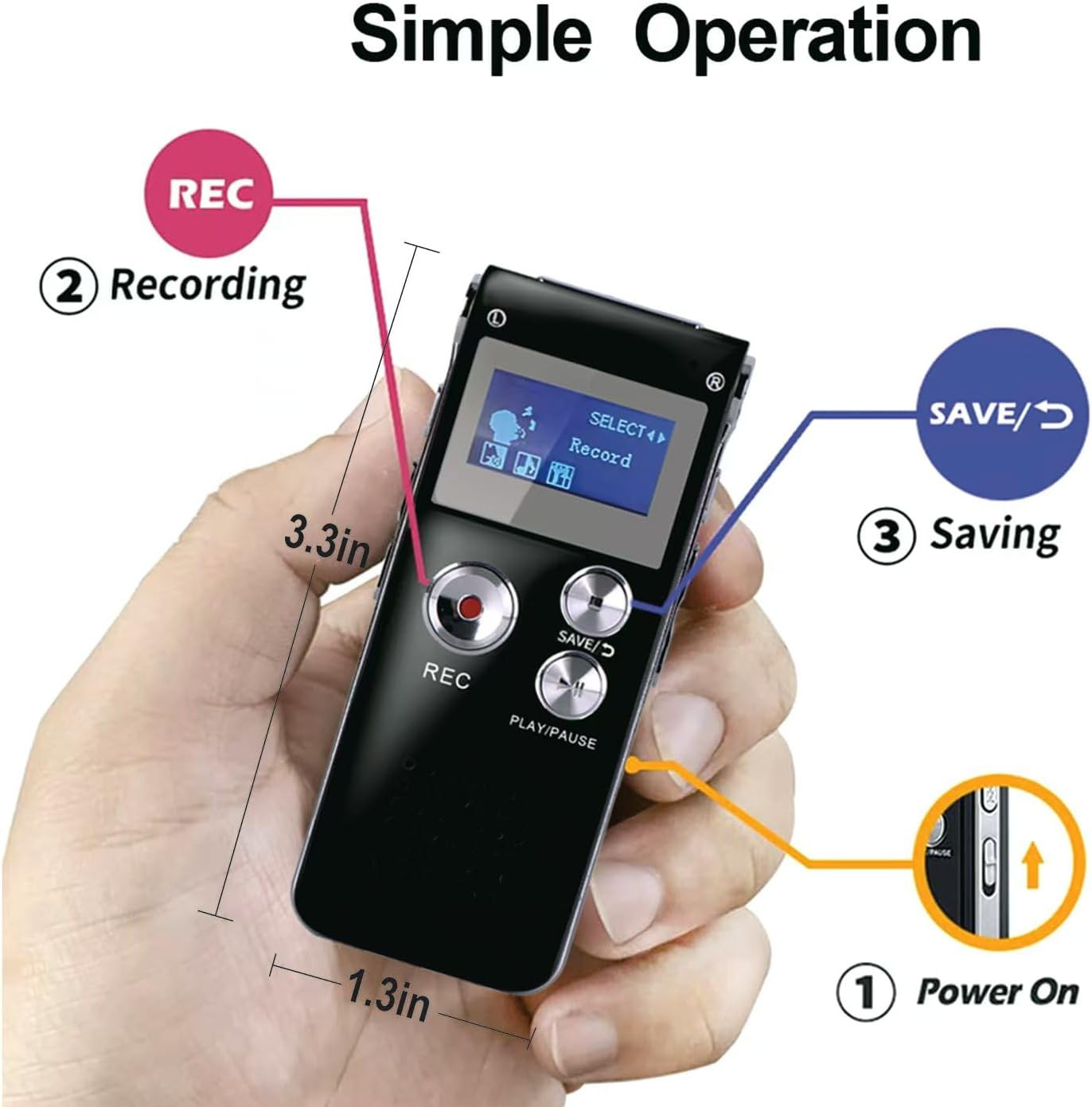 16GB Digital Voice Recorder Voice Activated Recorder with Playback 1536KBPS Upgr