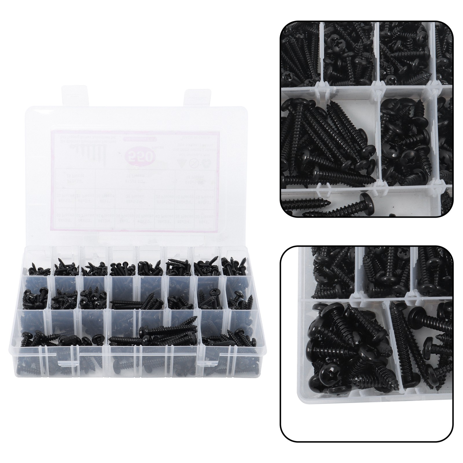 550Pcs 304 Stainless Steel Black Wood Screws, Phillips Pan Head Assortment Kit