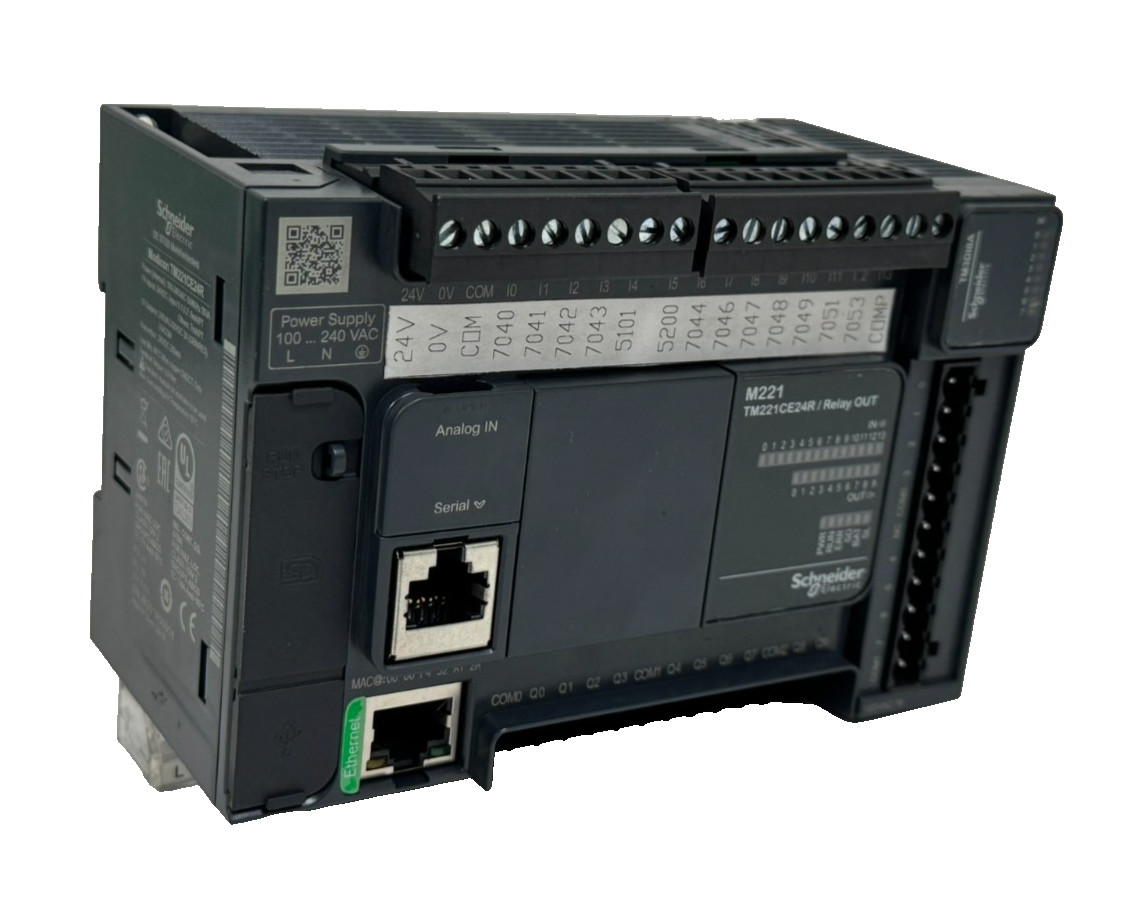 USED SCHNEIDER ELECTRIC TM221CE24R CONTROLLER W/ TM3DI8A INPUT