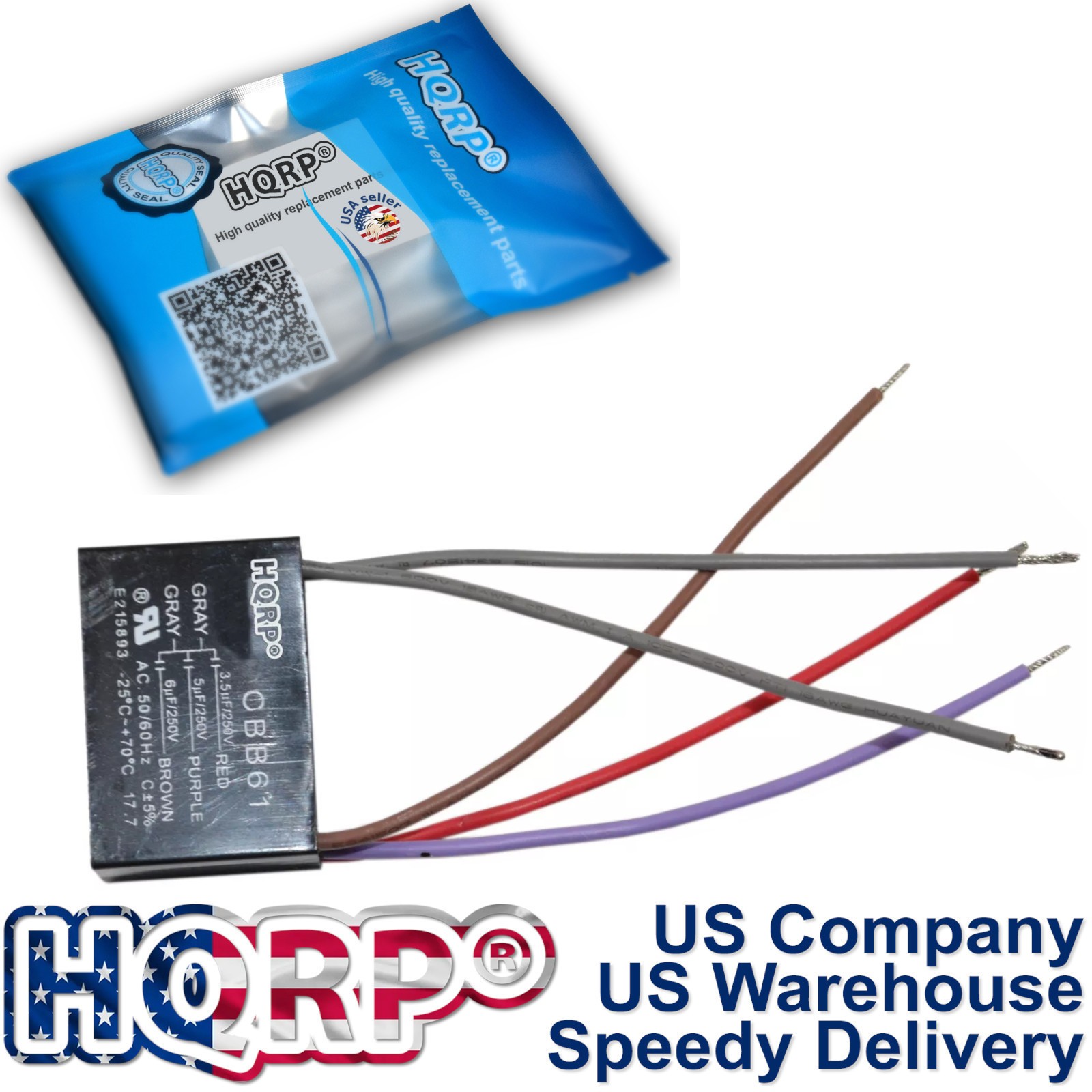 HQRP Motor Capacitor CBB61 3.5uf+5uf+6uf 5-Wire for Hampton Bay Ceiling Fans