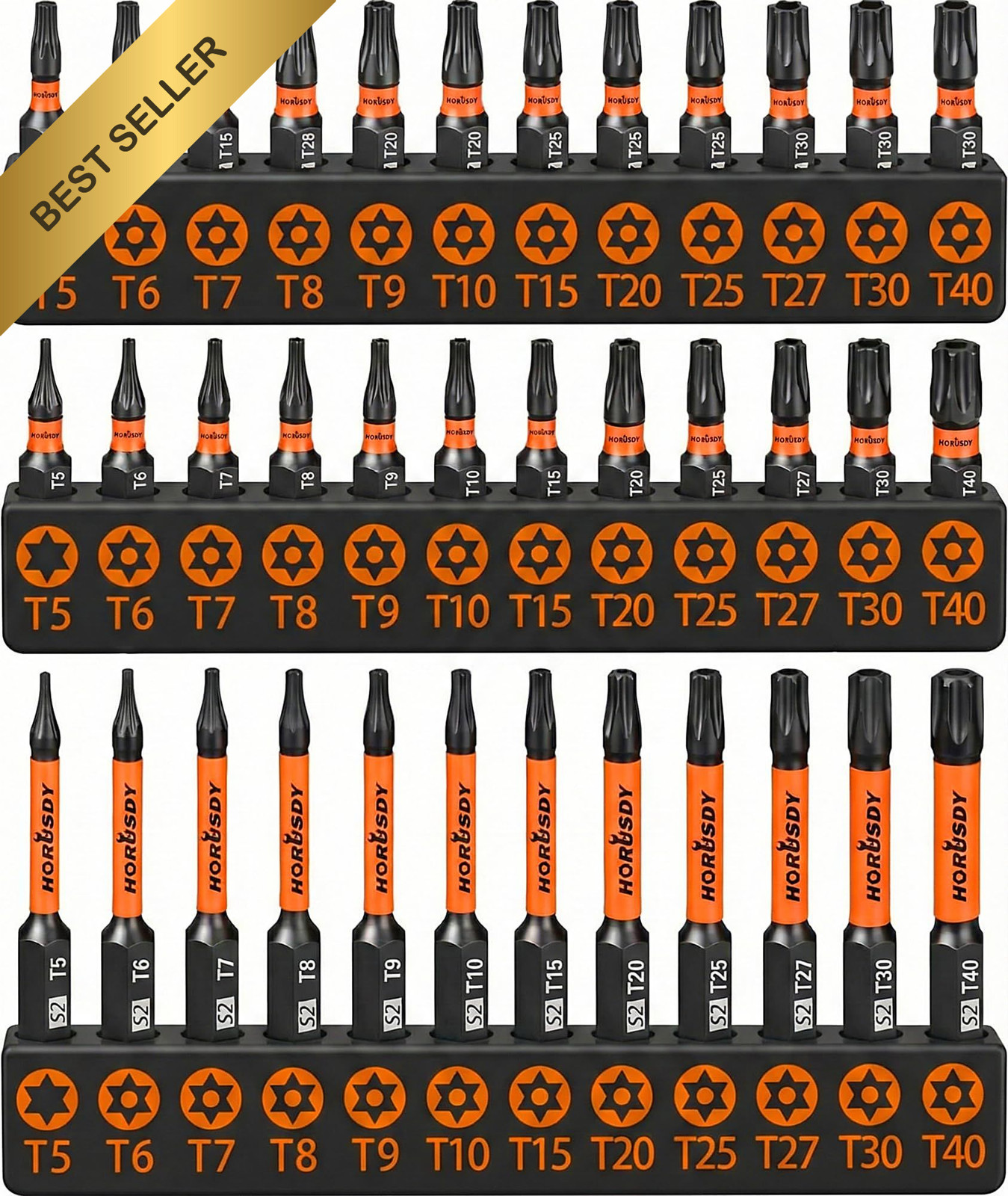 HORUSDY 36pcs Security Torx Bit Set Tamper Proof Star S2 Steel Impact Driver Box