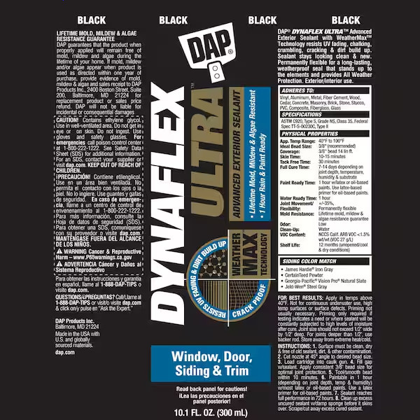 DYNAFLEX ULTRA 10.1 Oz. Black Advanced Exterior Window Door And Siding Sealant