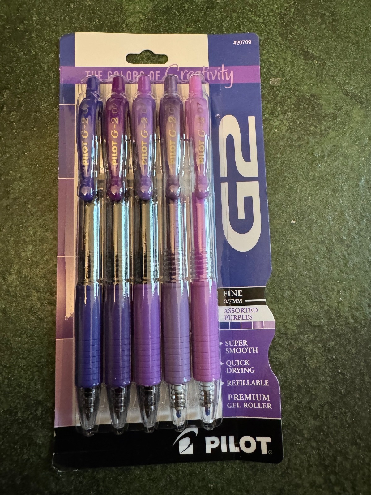5 Pilot G-2 Retractable Gel ROLLER Pens Fine Point 0.7mm assorted purples 20709