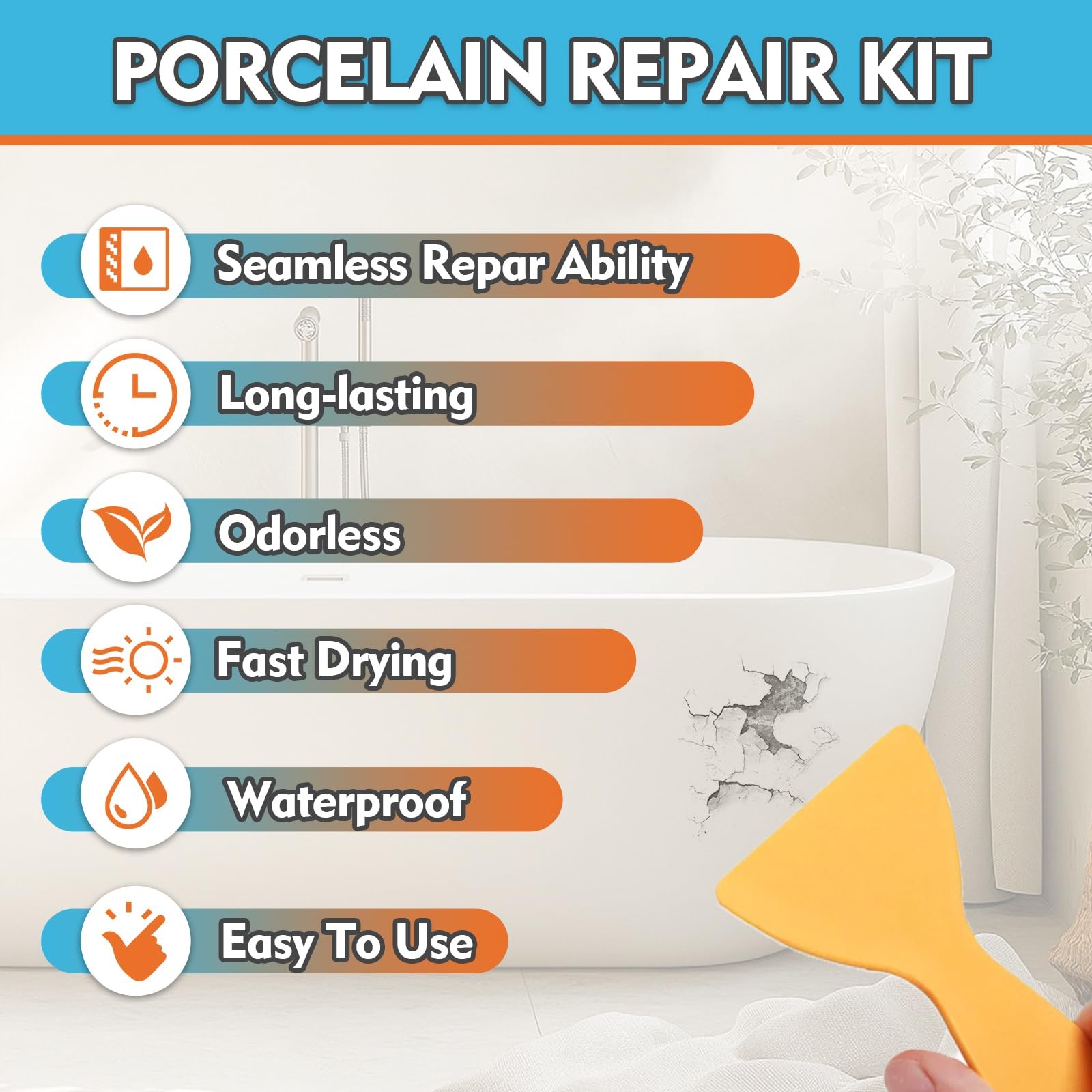 Porcelain Repair Kit, White Bathtub & Tile Repair Kit, for Tub, Enamel, Fiber…