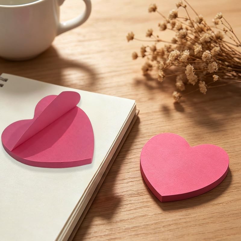 6 Pcs Pink Sticky Notes, Heart Shaped Pink Post It Notes -Stick, Cute Heart S…
