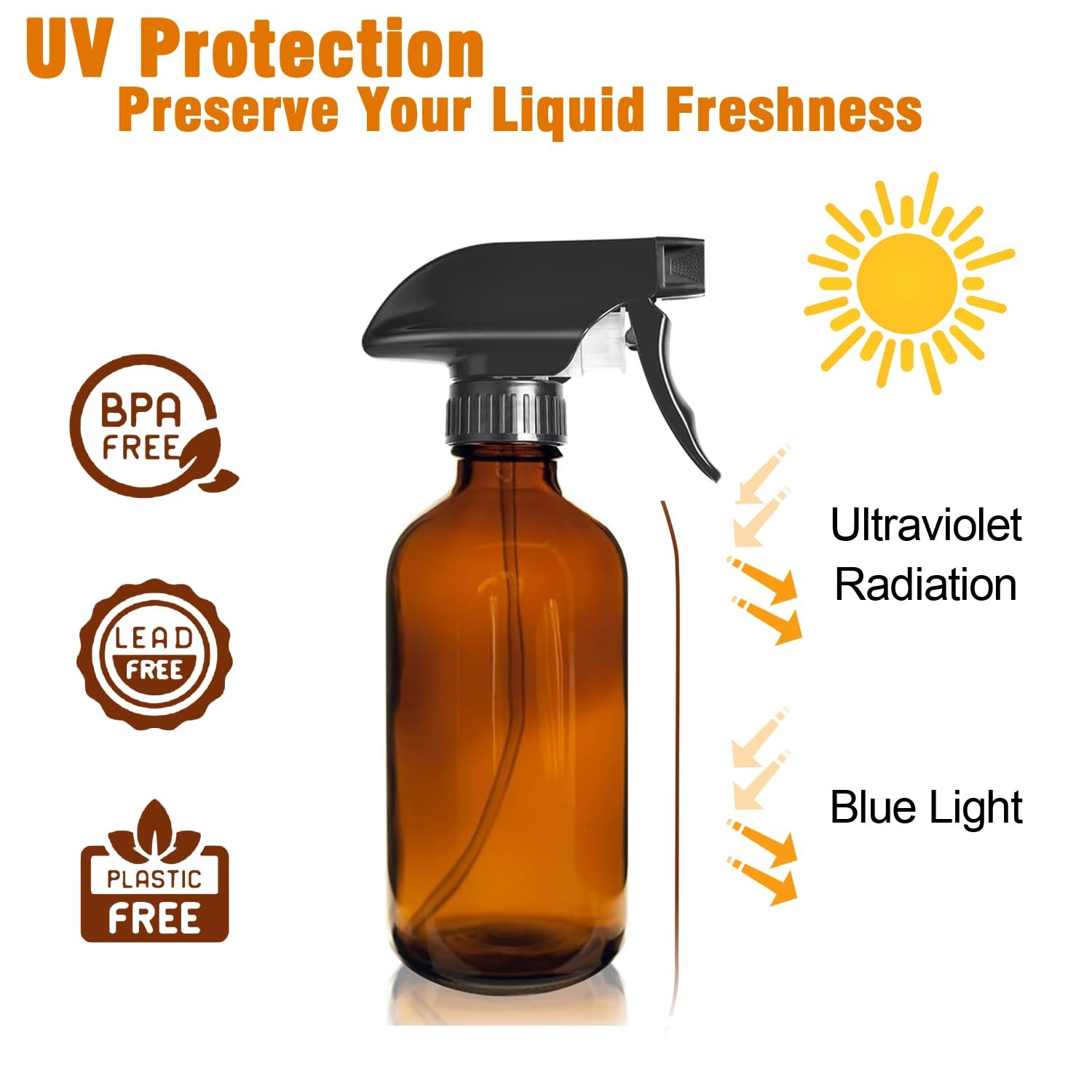 8oz Amber Glass Spray Bottles – 2 Pack Empty Refillable for 8 Ounces