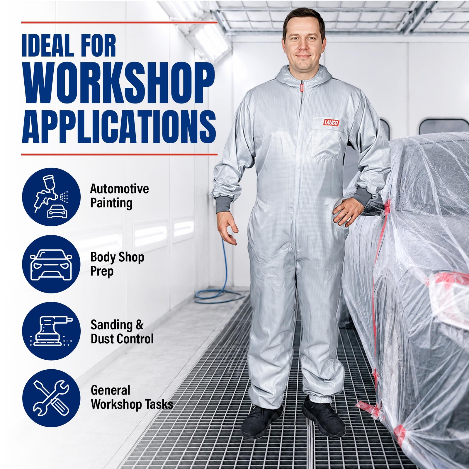 LAUCO Reusable Paint Spray Coverall with Hood, Anti-Static Silicone-Free
