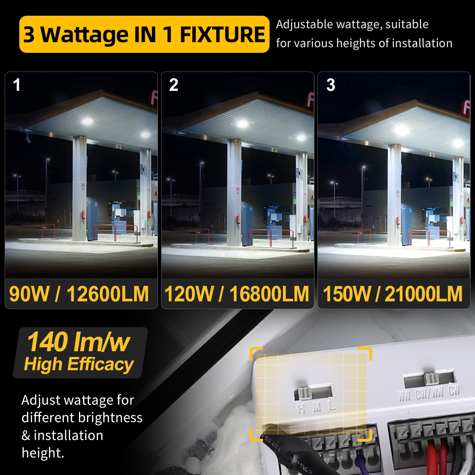 LED Canopy Light 150W TUNABLE CCT 3000K/4000K/5000K Gas Station Light 100-277VAC