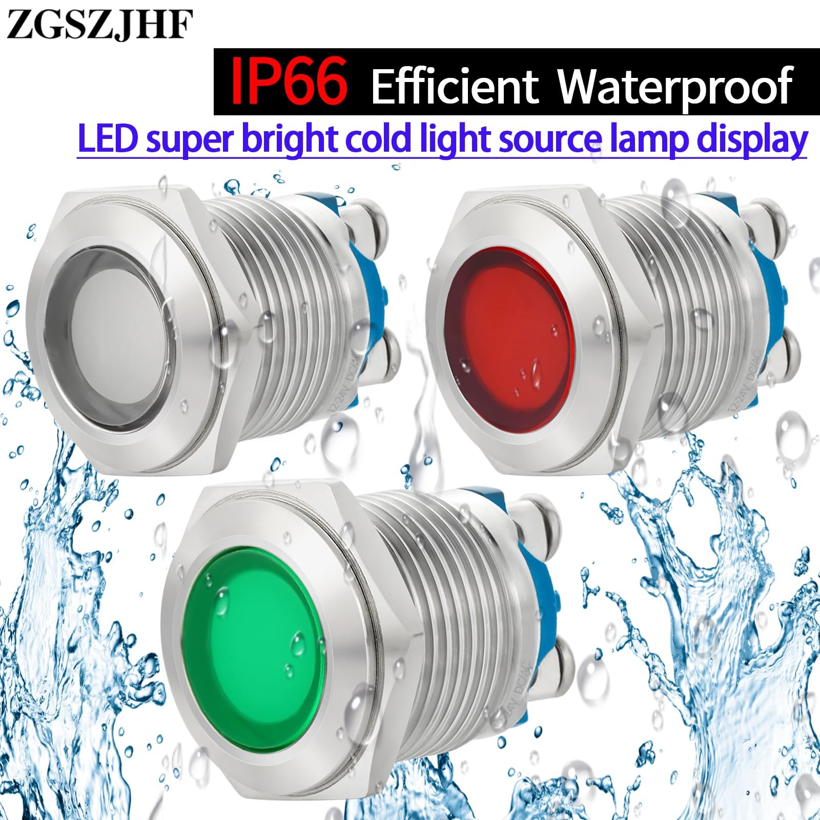 16mm 5/8in Indicator Light Stainless Steel 304 12V-24V 12-24 V AC/DC, Red