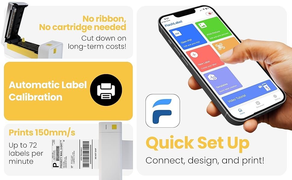 Thermal Bluetooth Shipping Label Printer 4×6 – Mac Windows Android iOS (Open Box