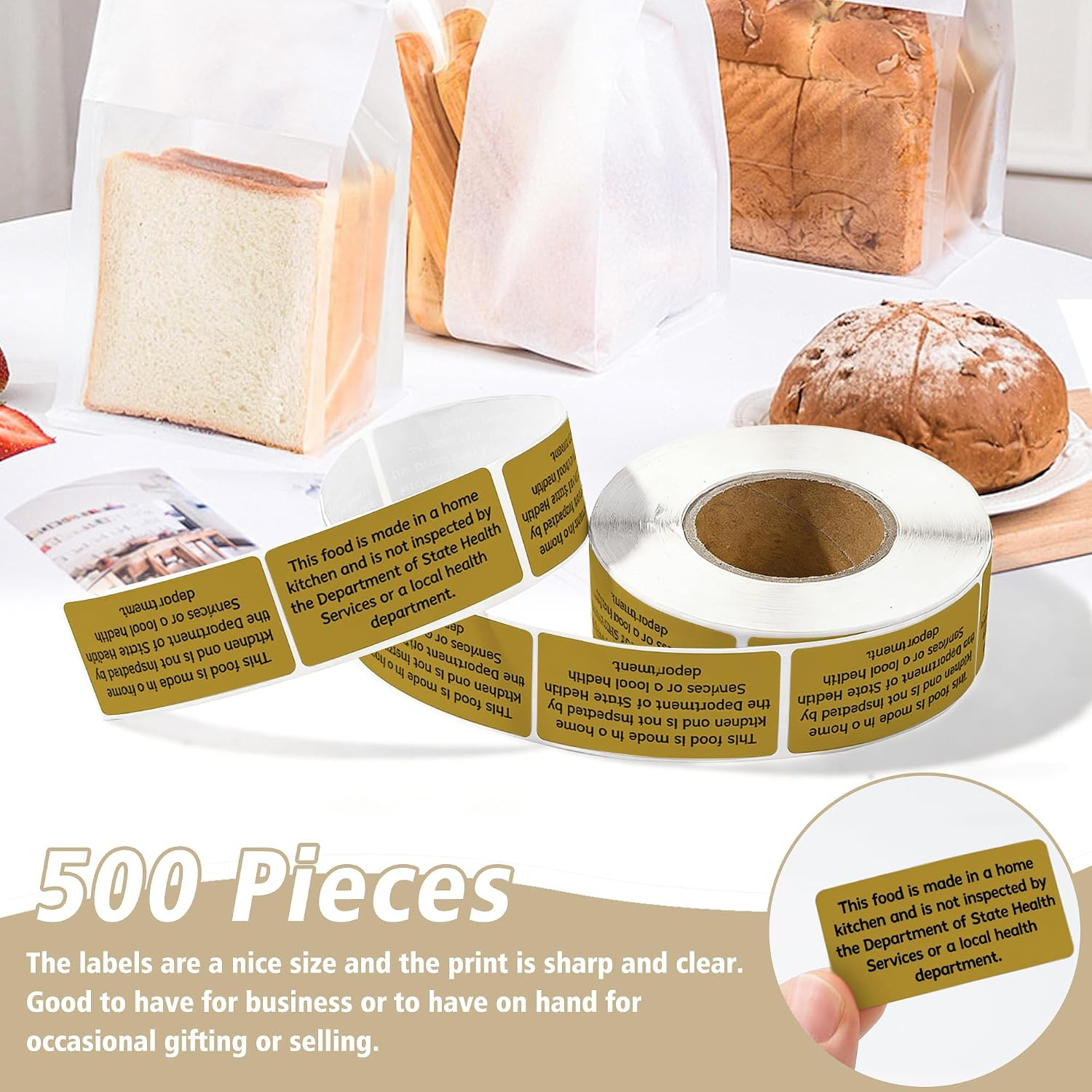 500 Count Cottage Food Law Labels Stickers, 2X1 Inch Made in a Home Kitchen Labe