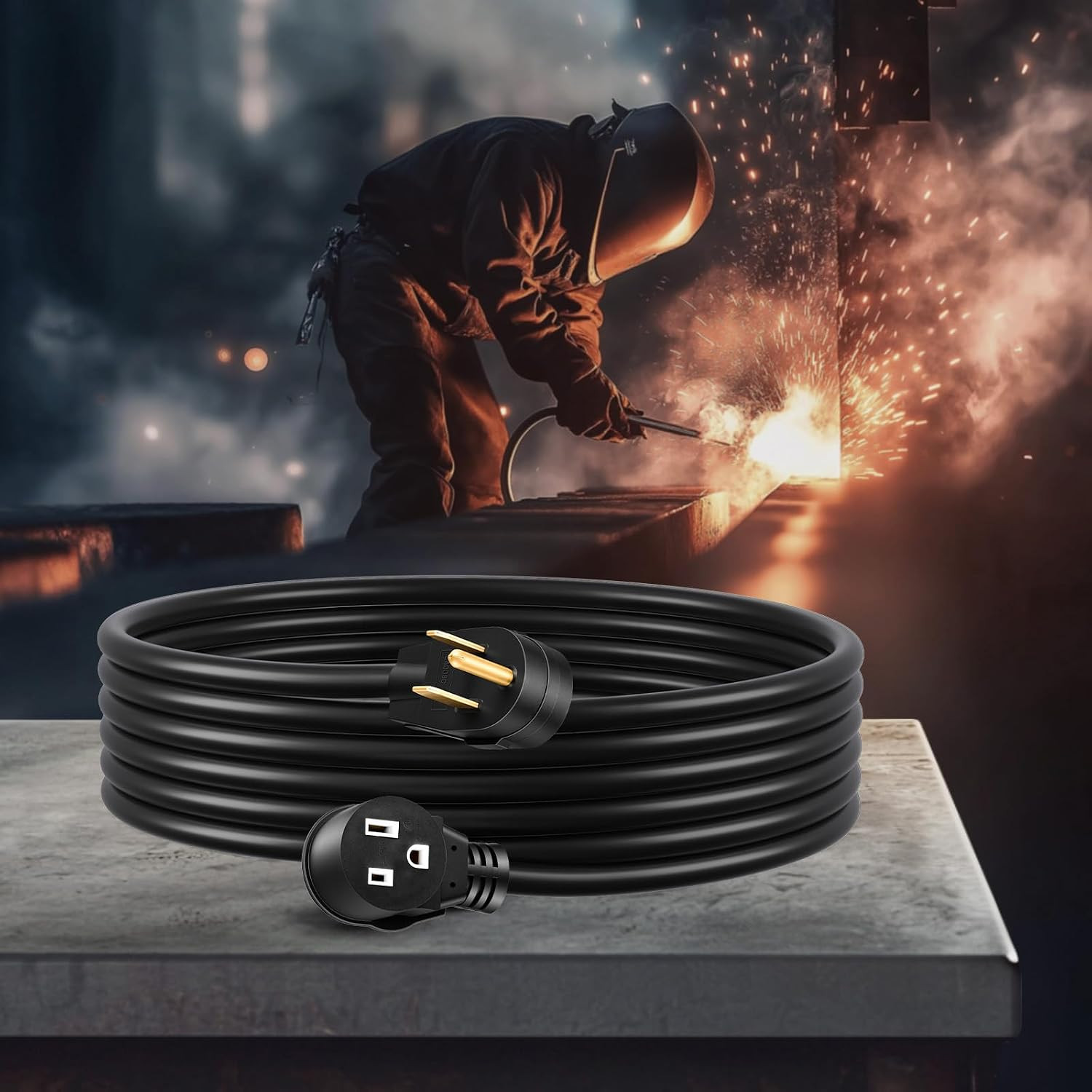 30 Amp Welder Extension Cord 50 Feet, STW 10 AWG NEMA 6-50P/R Heavy Duty Power C