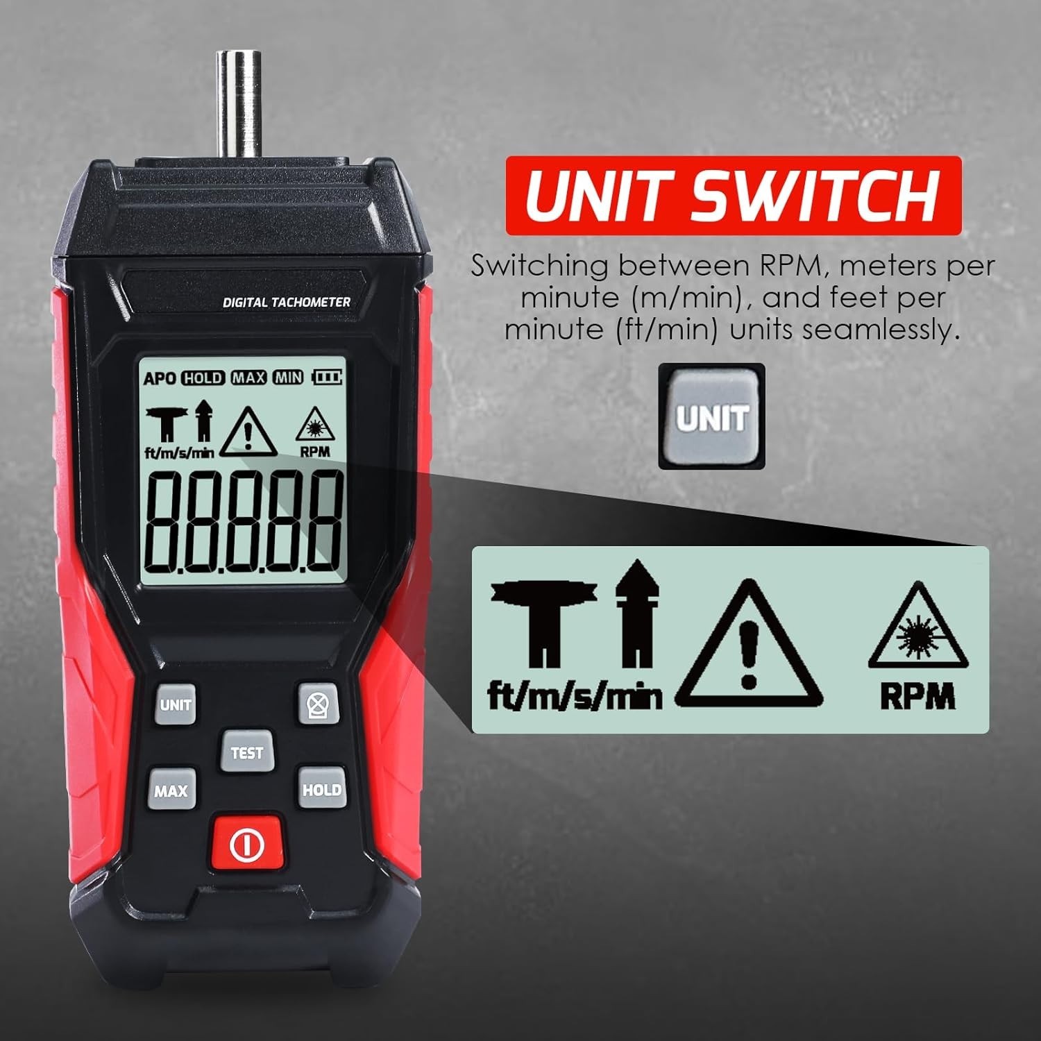 Versatile Digital Tachometer with Data Hold & Backlight – Ideal for Mechanics