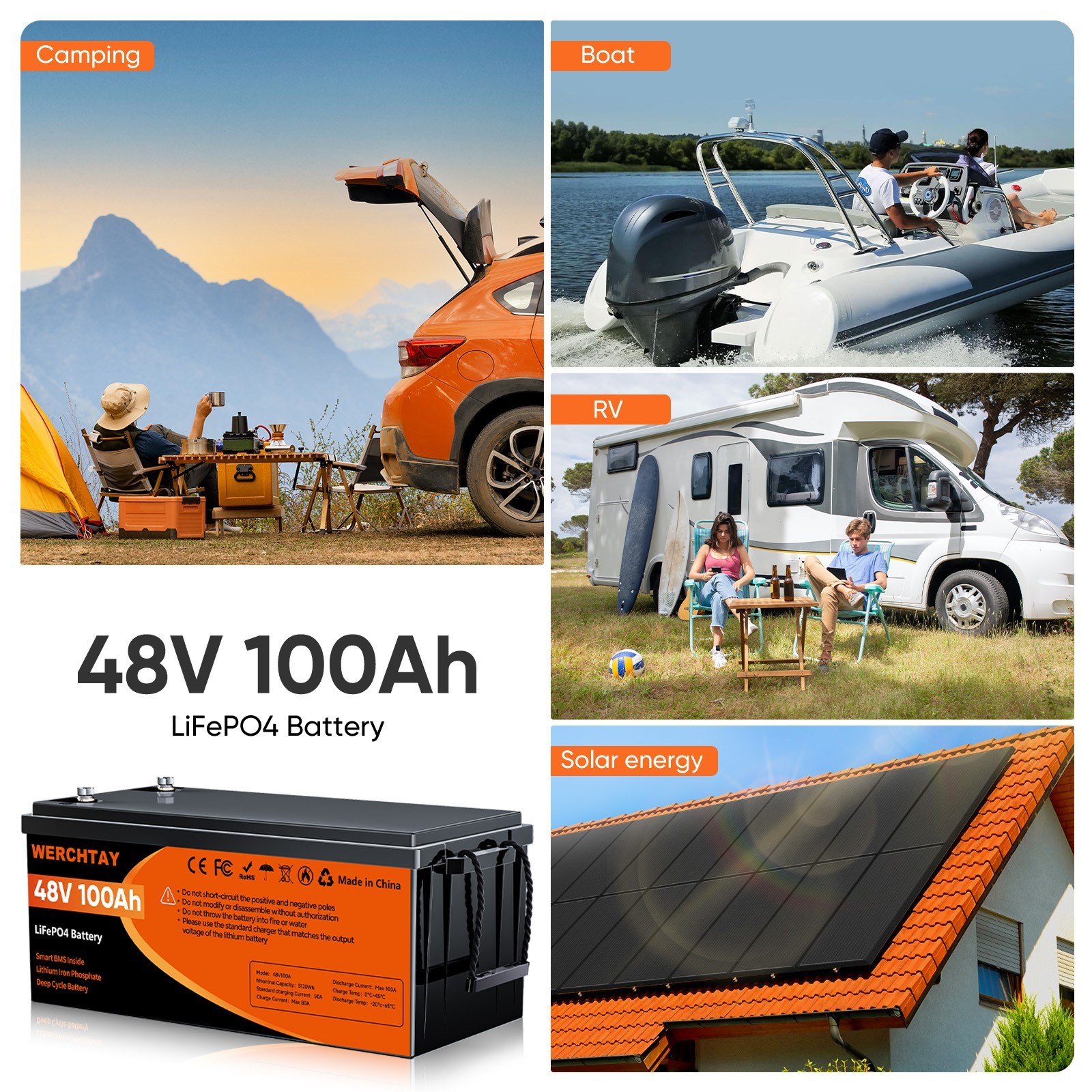 48V 100Ah LiFePO4 Battery with BMS Deep Cycle for Marine Off-Grid Power Golf Car