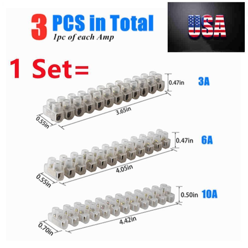 1-4Sets 12 Way Barrier Screw Terminal Block Wire Connection Connector 3A 6A 10A