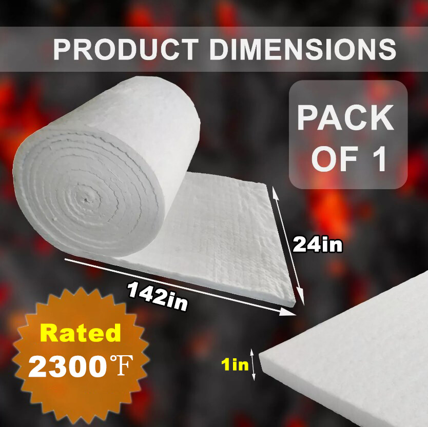 Ceramic Fiber Blanket ,2300F, High Temp Thermal Insulation 1″ x 24″ x 142″