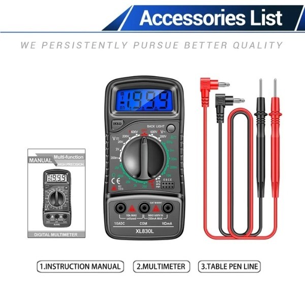 Digital Multimeter AC DC Voltmeter Ammeter Ohmmeter Volt Tester Meter XL830L