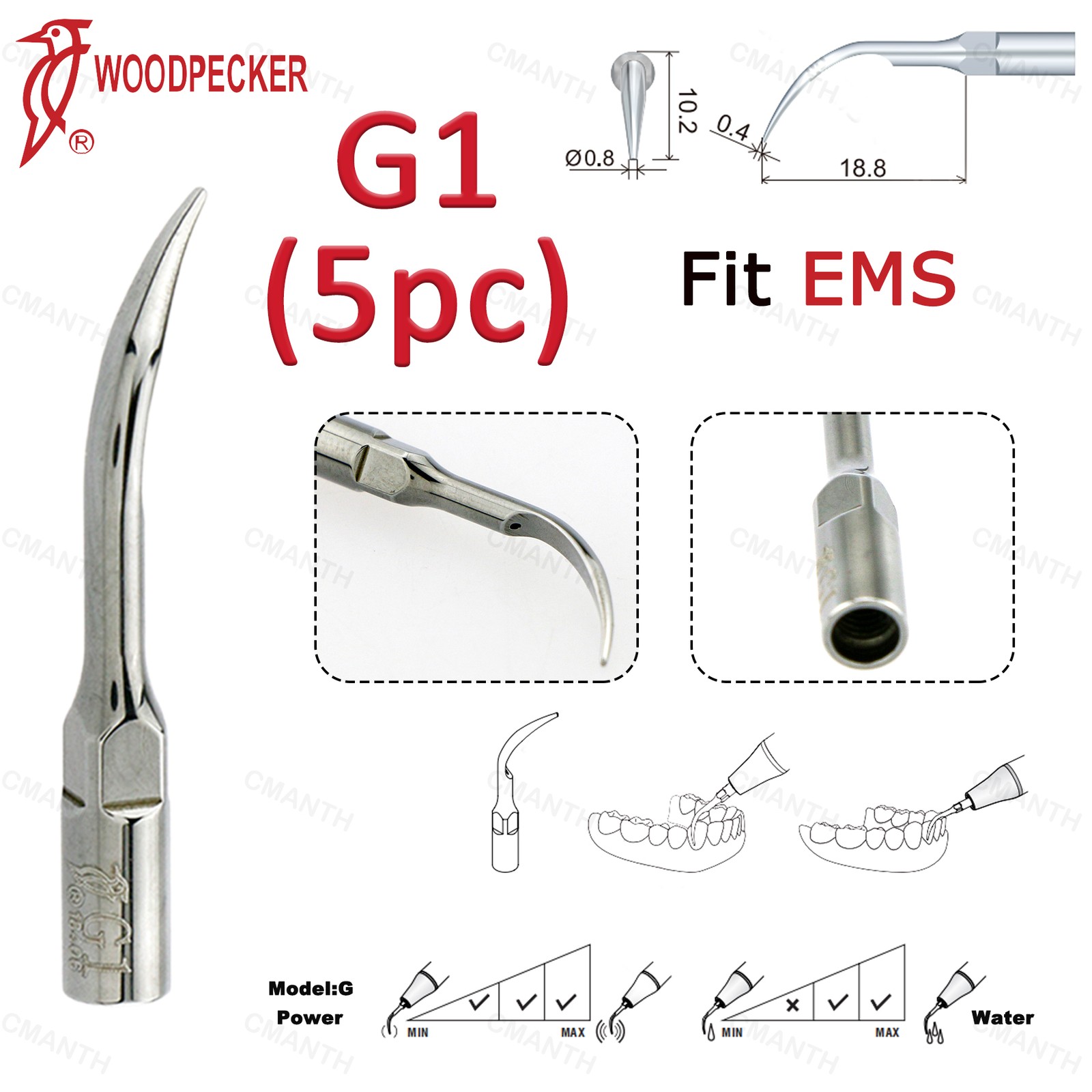 US Woodpecker DTE Dental Ultrasonic Scaling Tip Endo Tips Fit EMS SATELEC 5Pcs