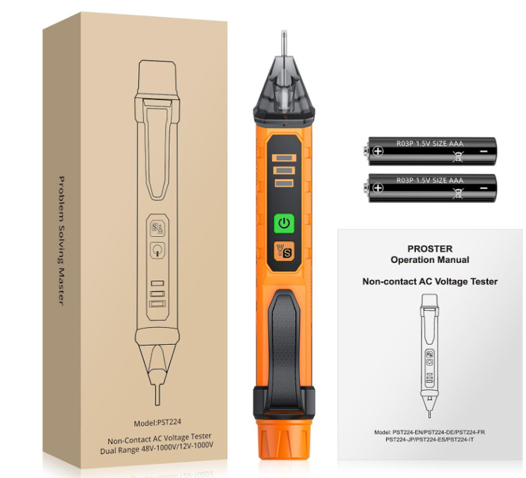 Probador de Voltaje Ajustable 12-1000V Alarma LED y Apagado Automático