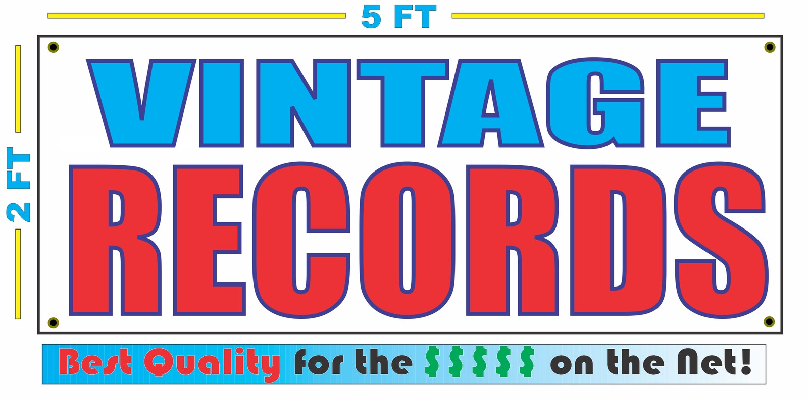 VINTAGE RECORDS Banner Sign NEW 2×5 for Thrift Store or Resale Music Shop
