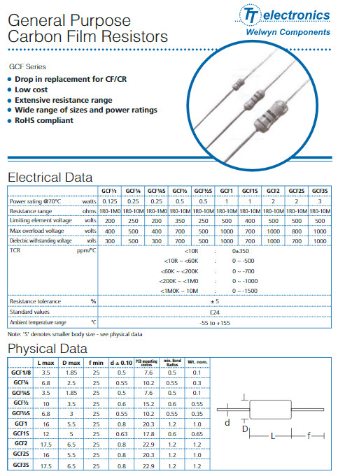 [10x] GCF1/4-390KJA5 WELWYN 390kΩ 1/4W 5% Carbon Film Resistor Axial