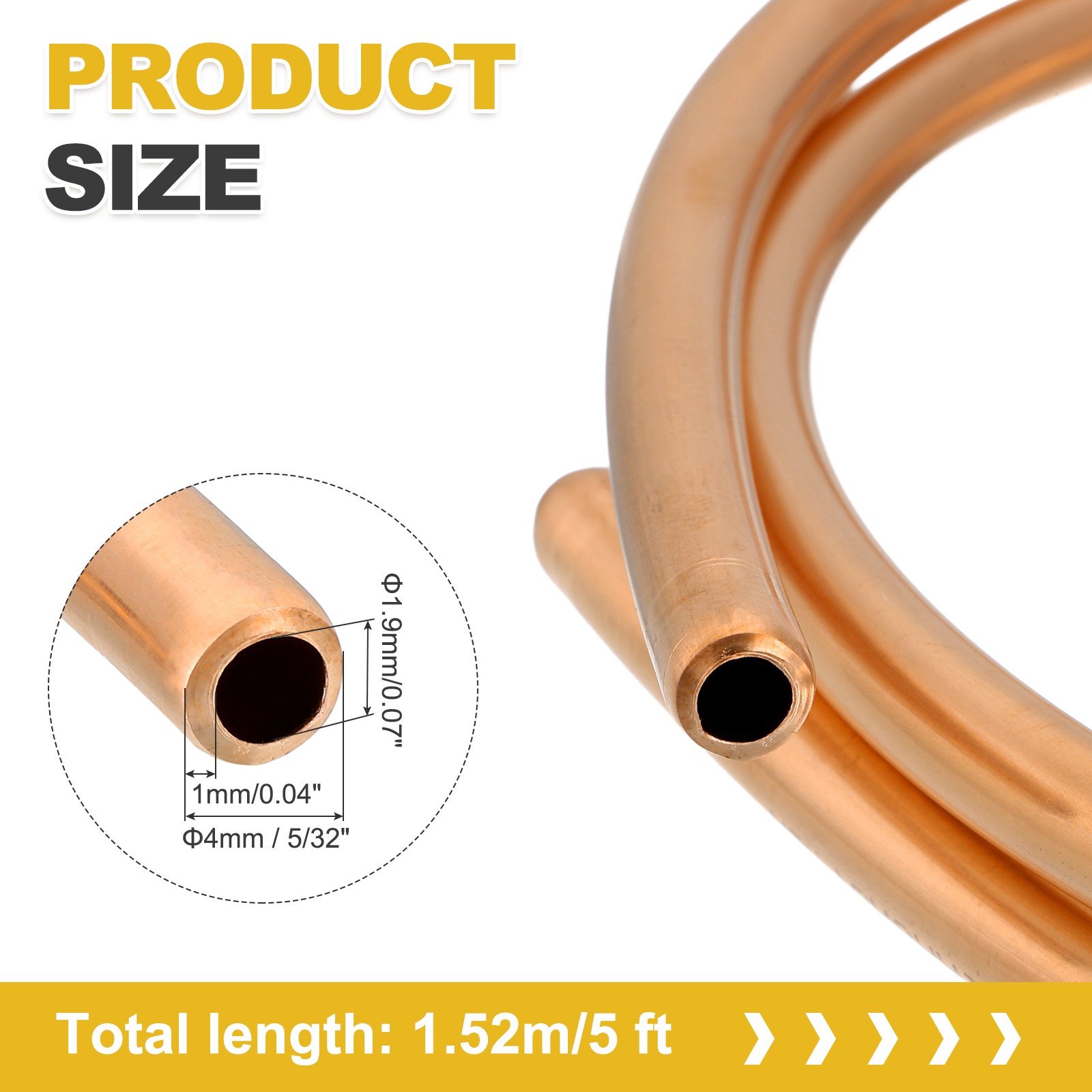 T2 Copper Tubing 0.07″ID x 5/32″OD x 5Ft 99% Pure Copper Refrigeration Tube