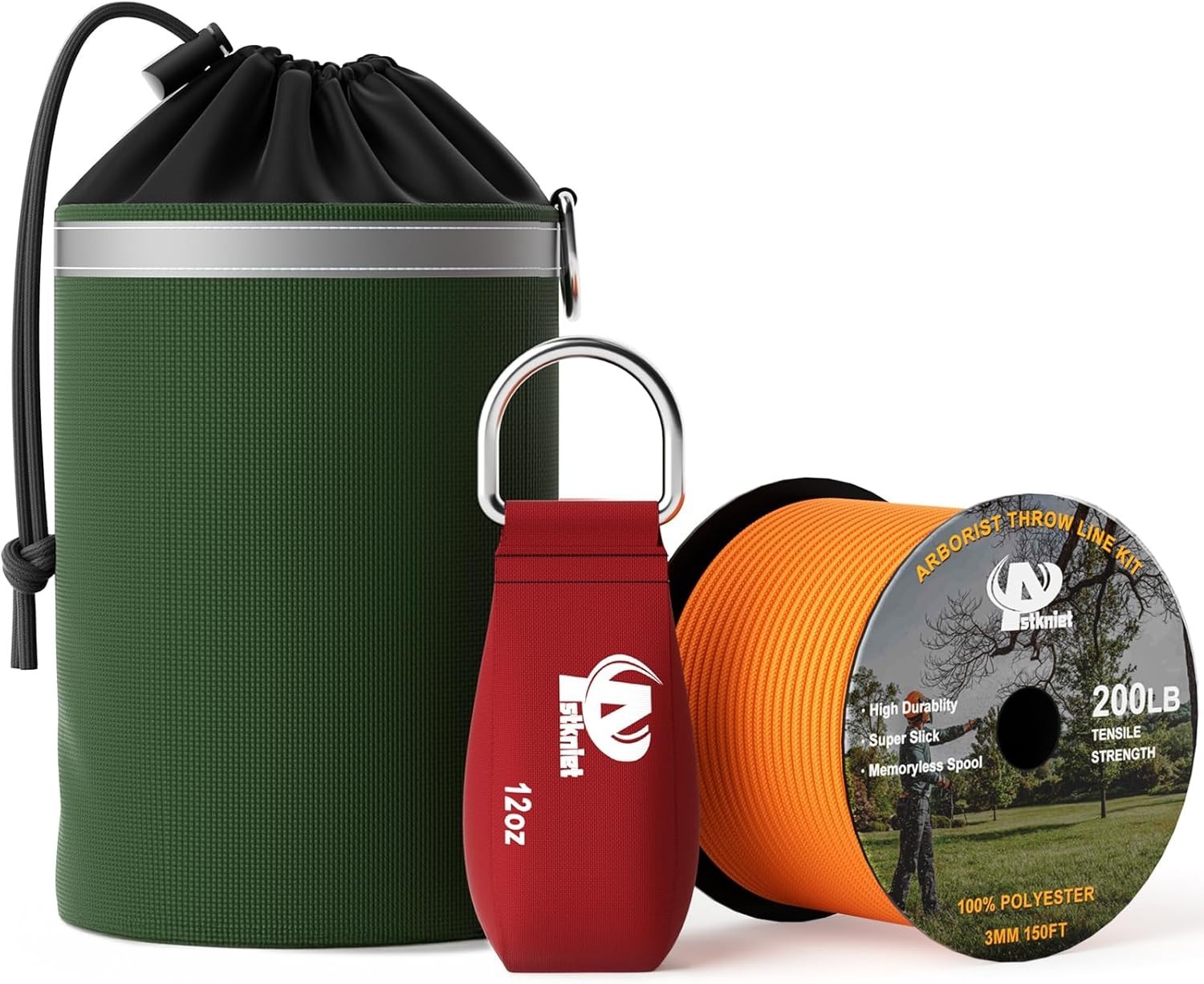 Arborist Throw Line Kit with Slick Rope & 12/14/16Oz Throw Weight & Reflective S