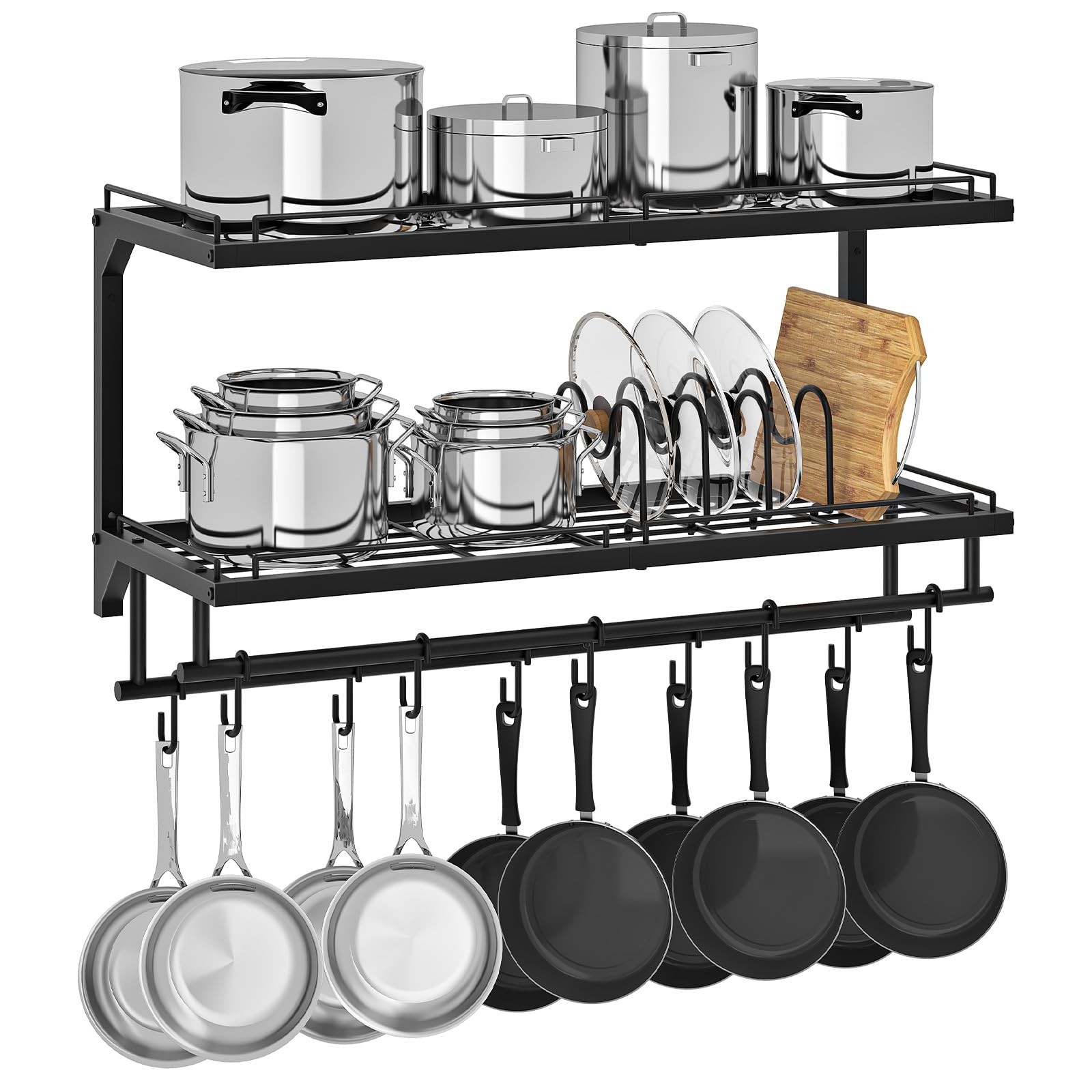 CHOEZON Pot Rack, Wall Mounted Pan Holder, 2-Tier and Large, Black