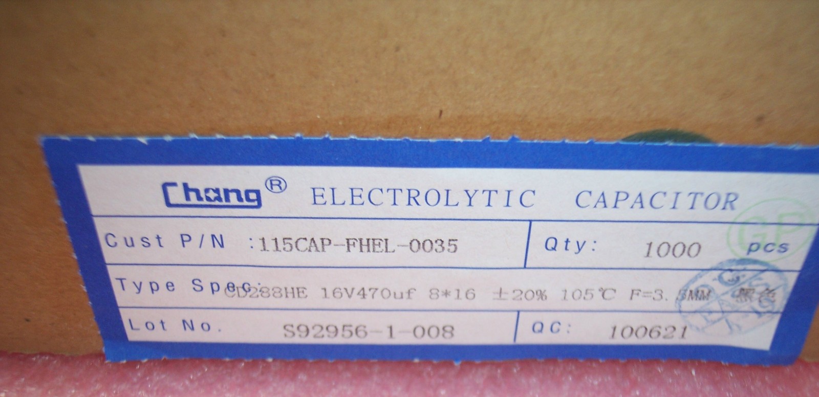 QTY (1000) 470uf 16V 105′ 8x16mm LOW ESR ALUMINUM ELECTROLYTIC GF1C471MTBF CHANG