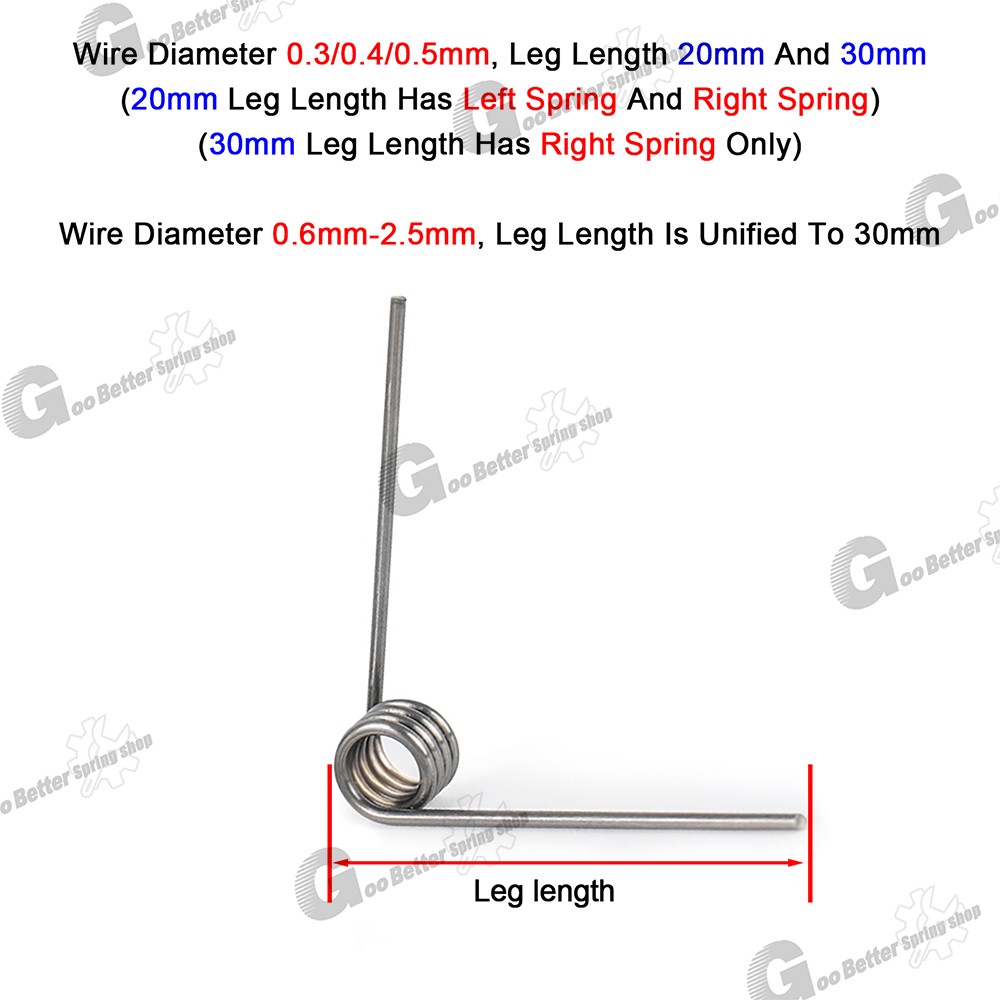 Torsion Spring 3-9 Coil (10 pcs), 1.2mm Wire dia, 6 ~ 12mm OD, Left spring Steel