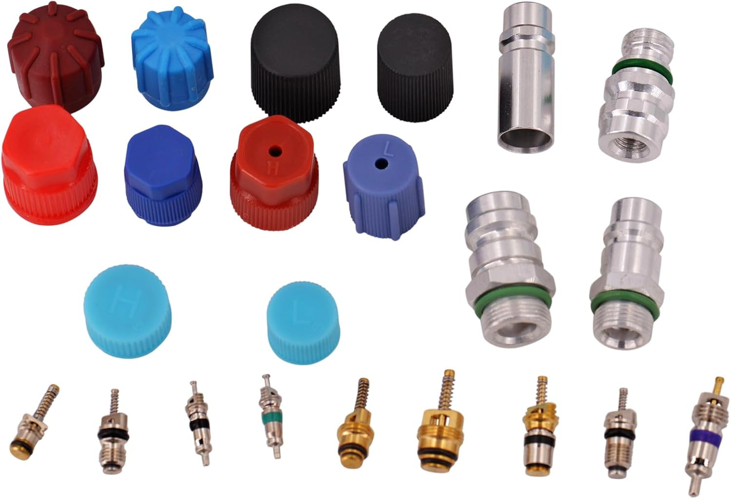 R134A A/C Valve Core & Dust Cap Kit | Assortment of 23 Styles – 188 Pieces | AC