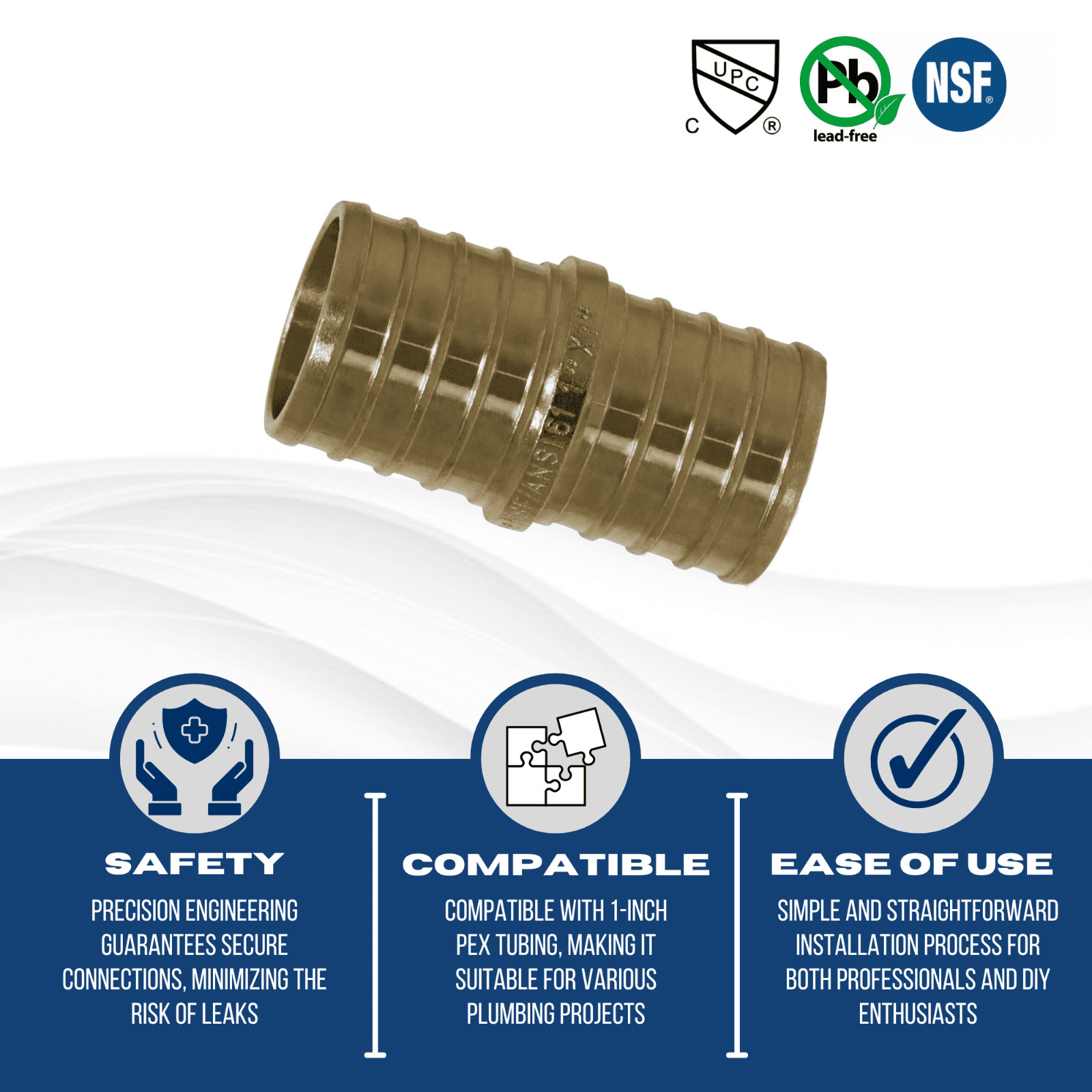 25 Pcs. XFITTING 1″ Pex Coupling – Lead Free One Inch Crimp Coupling 23-1-4=25