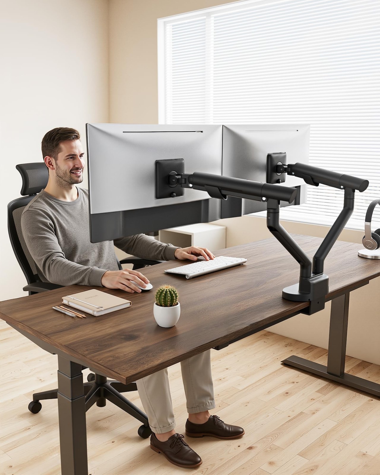 monTEK Aluminum Dual Monitor Arm for 17-35″ Screens, 24.3 lbs Each, Black | M…