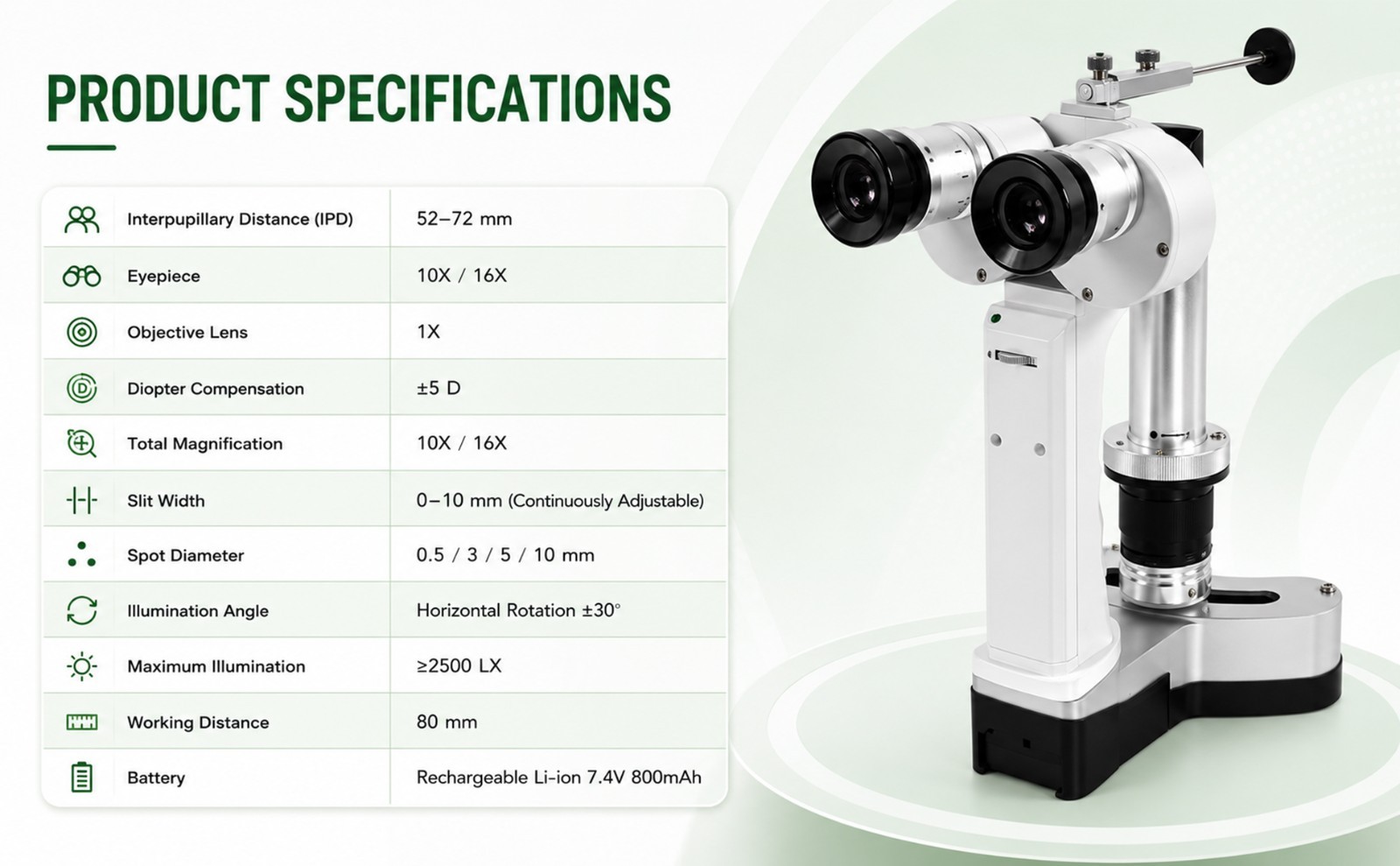 SL-RVK Portable Hand Held Slit Lamp /w 2 Rechargeable 6 hour Batteries & Case