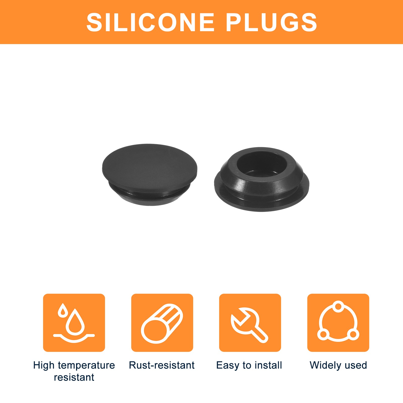 15Pcs Silicone Plugs Rubber Round Hole Plugs for 15.5-17mm Hole Black