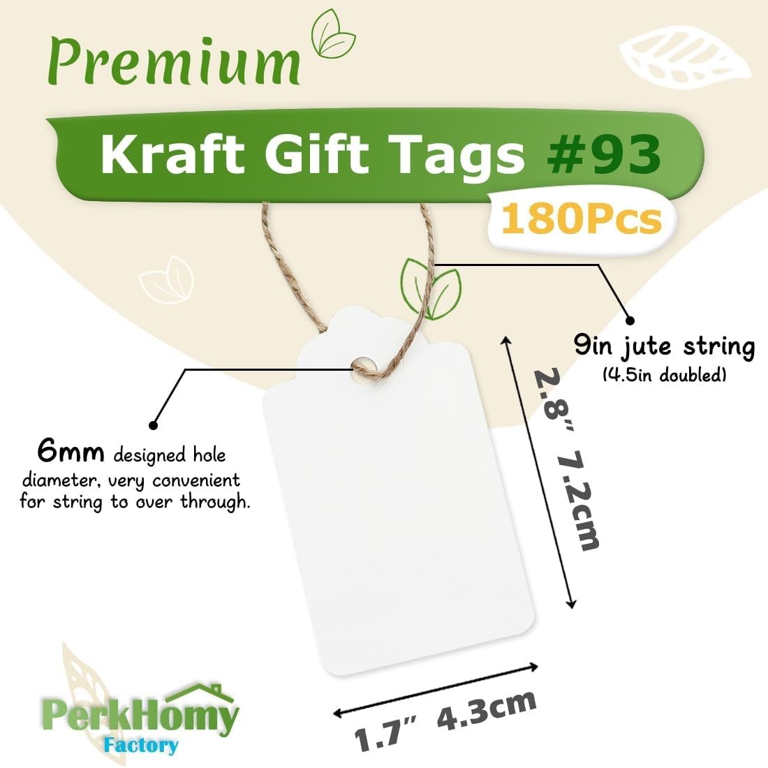 PH PERKHOMY 180 Pcs Gift Tags with String Attached Kraft Paper Blank for Price