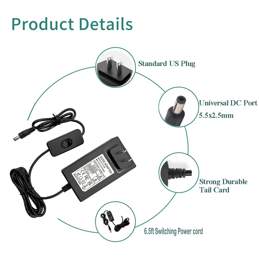 24V 2A DC Power Supply 48W Switching Adapter 100-240V 50-60Hz AC to DC 24V 2A…