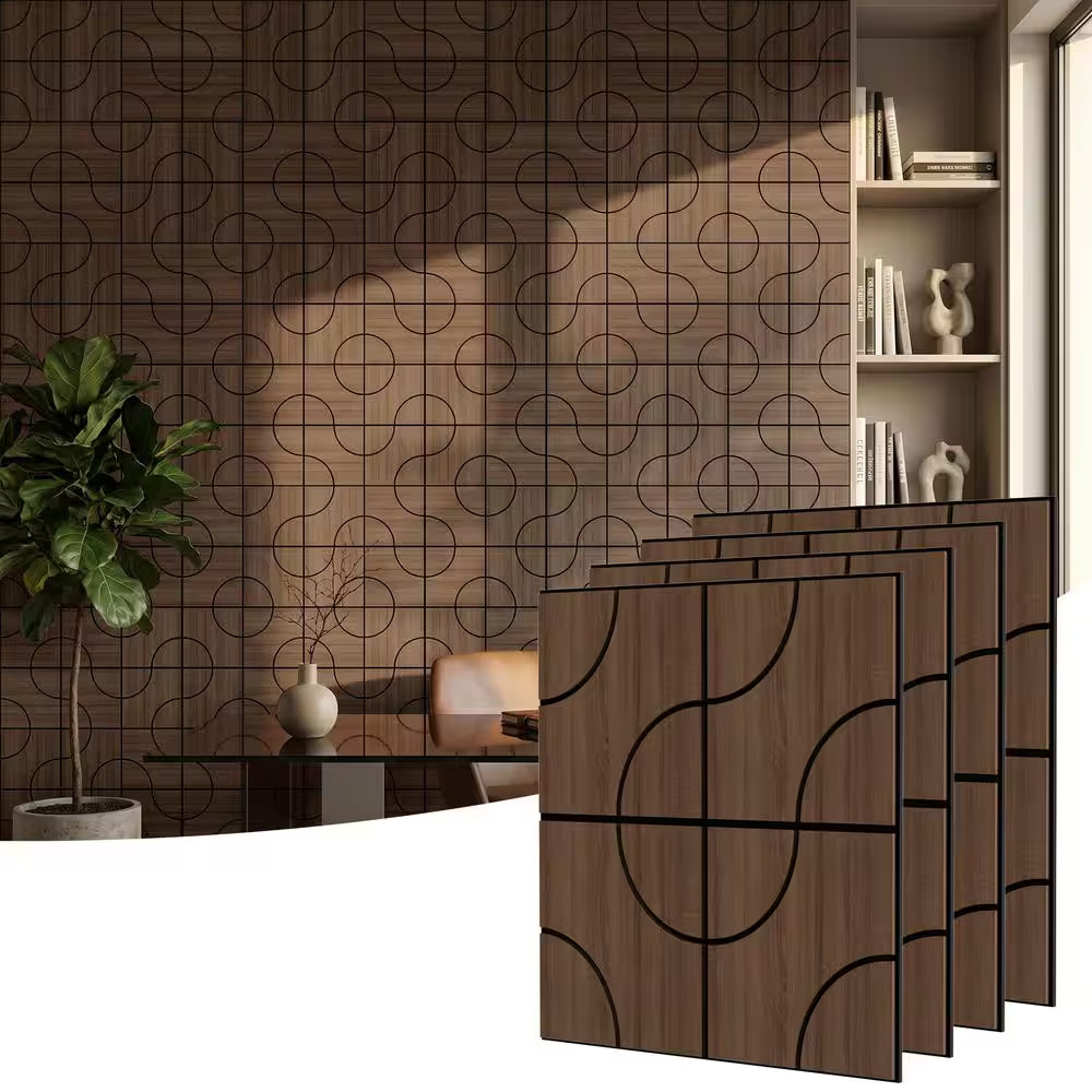 Walnut 0.7 In. X 1.97 Ft. X 1.97 Ft. Geometric Acoustic Decorative Wall Paneling