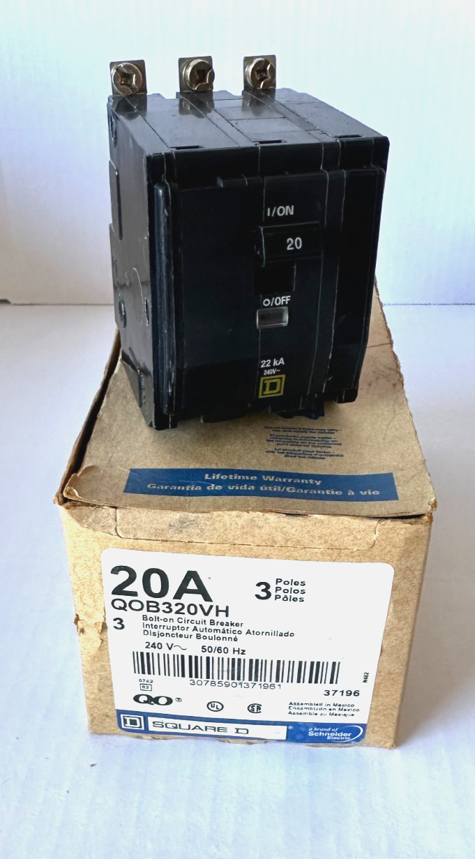 SQUARE D, QOB320VH, 20A, 3 POLE, 240V, 22K AIC, *NEW