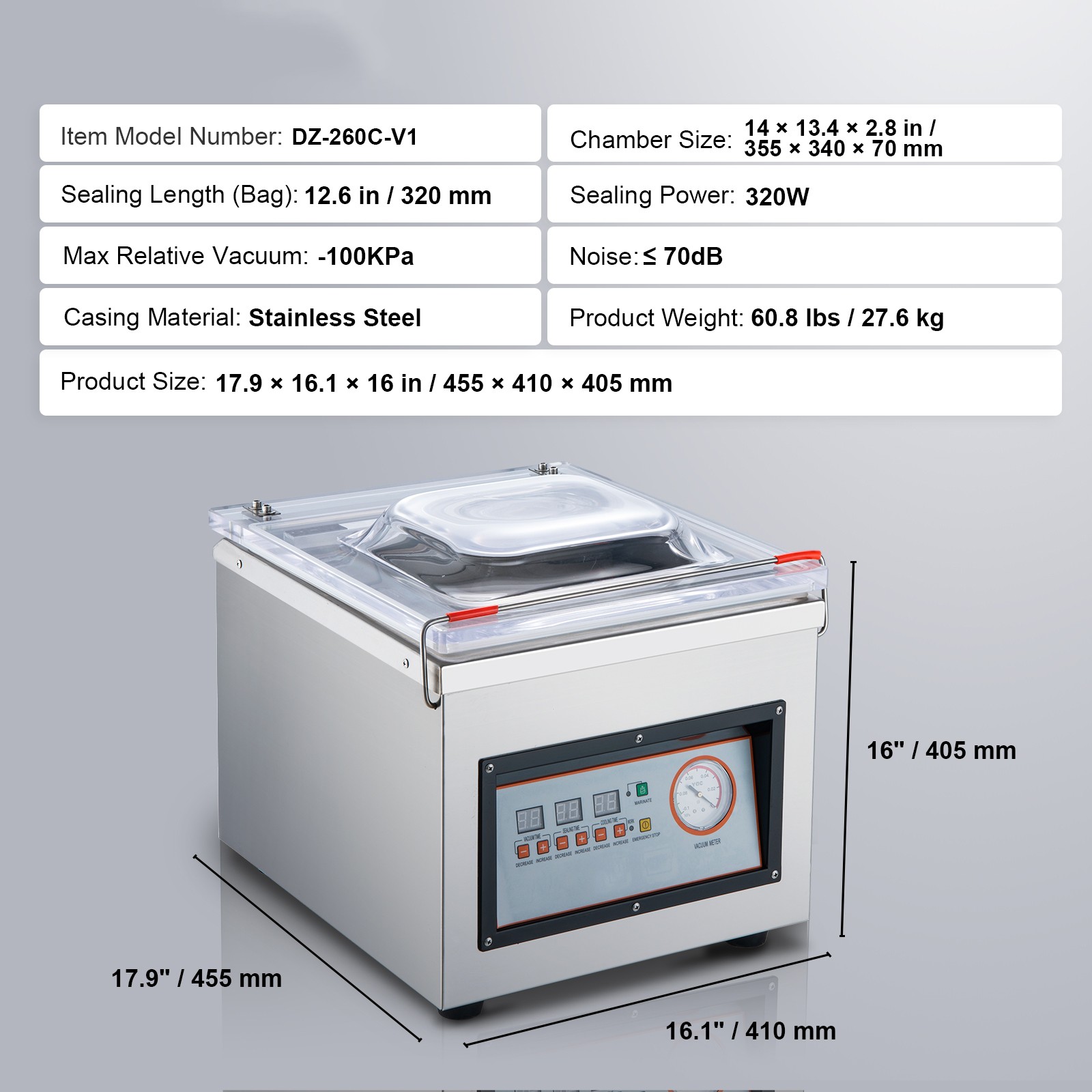 DZ-260C Chamber Vacuum Sealing Packing Machine 320W Commercial Vacuum Sealer