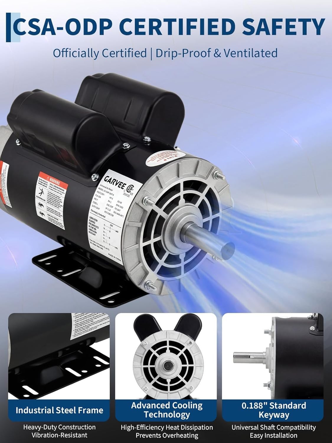 3HP/3.7HP Air Compressor Electric Motor 230V 56 Frame 3450 RPM 5/8» Keyed Shaft