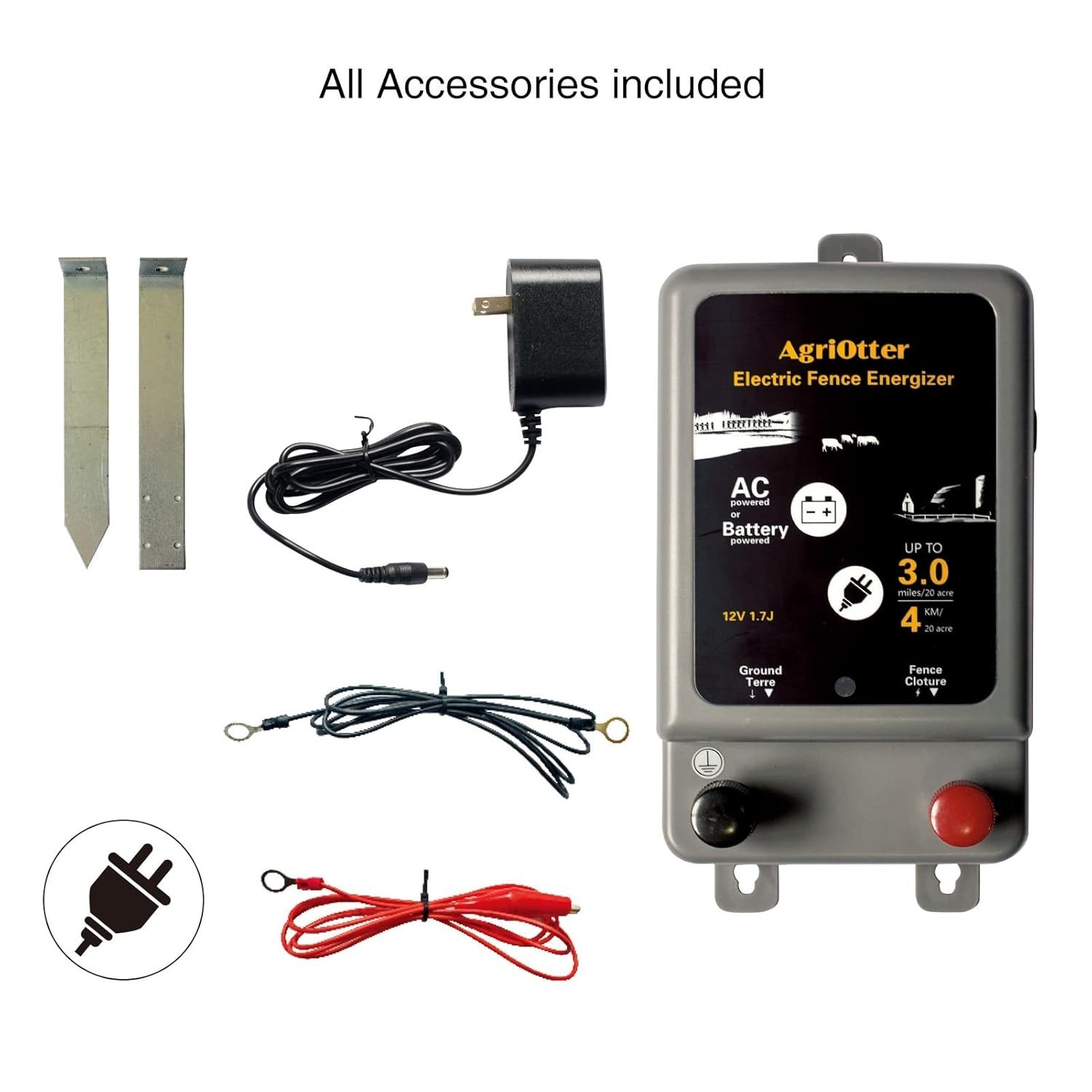 Electric Fence Energizer 15 Acre 2 in 1 Powered by Battery or AC Outlet 8000V